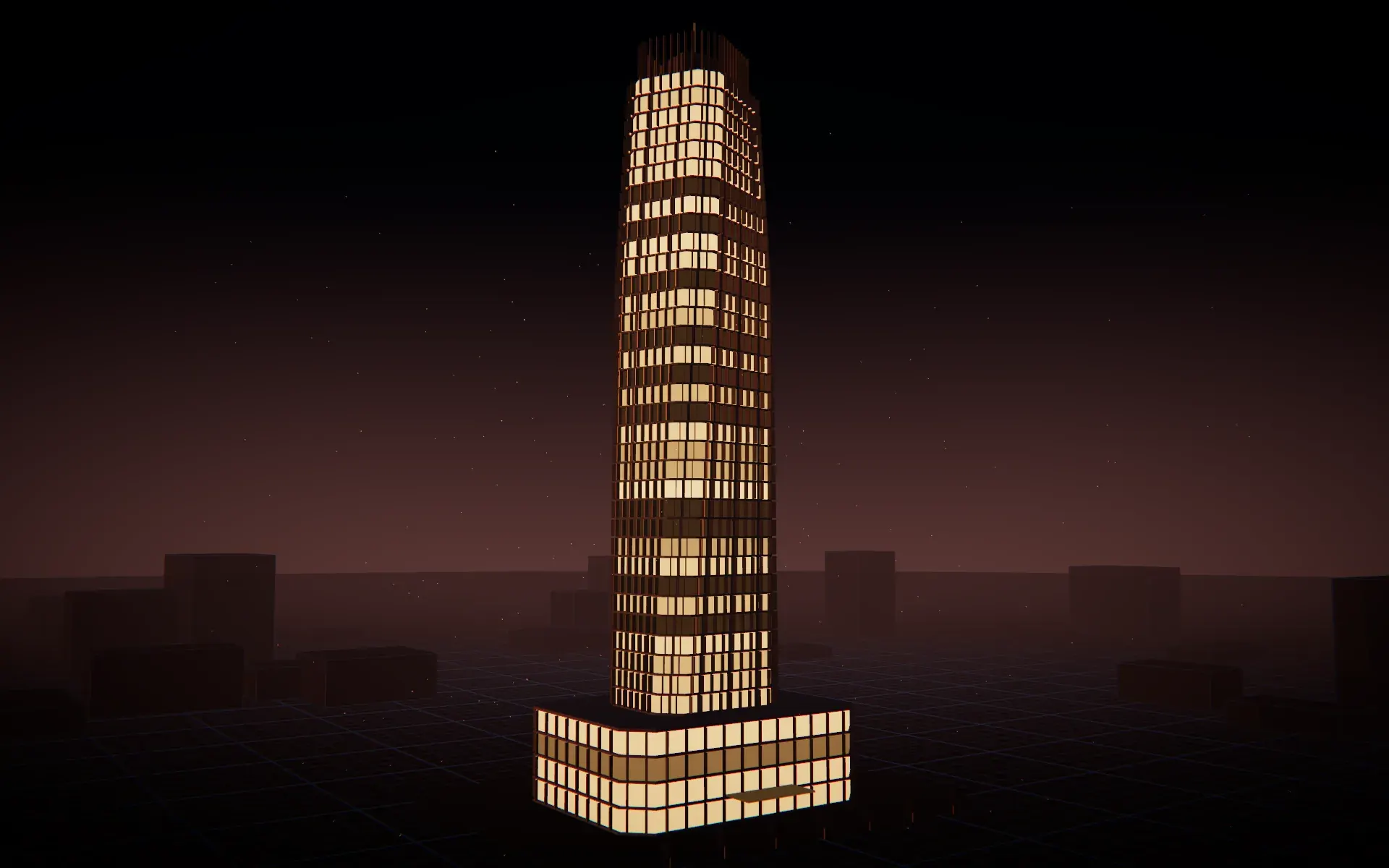 The twisting glass shaft at golden hour